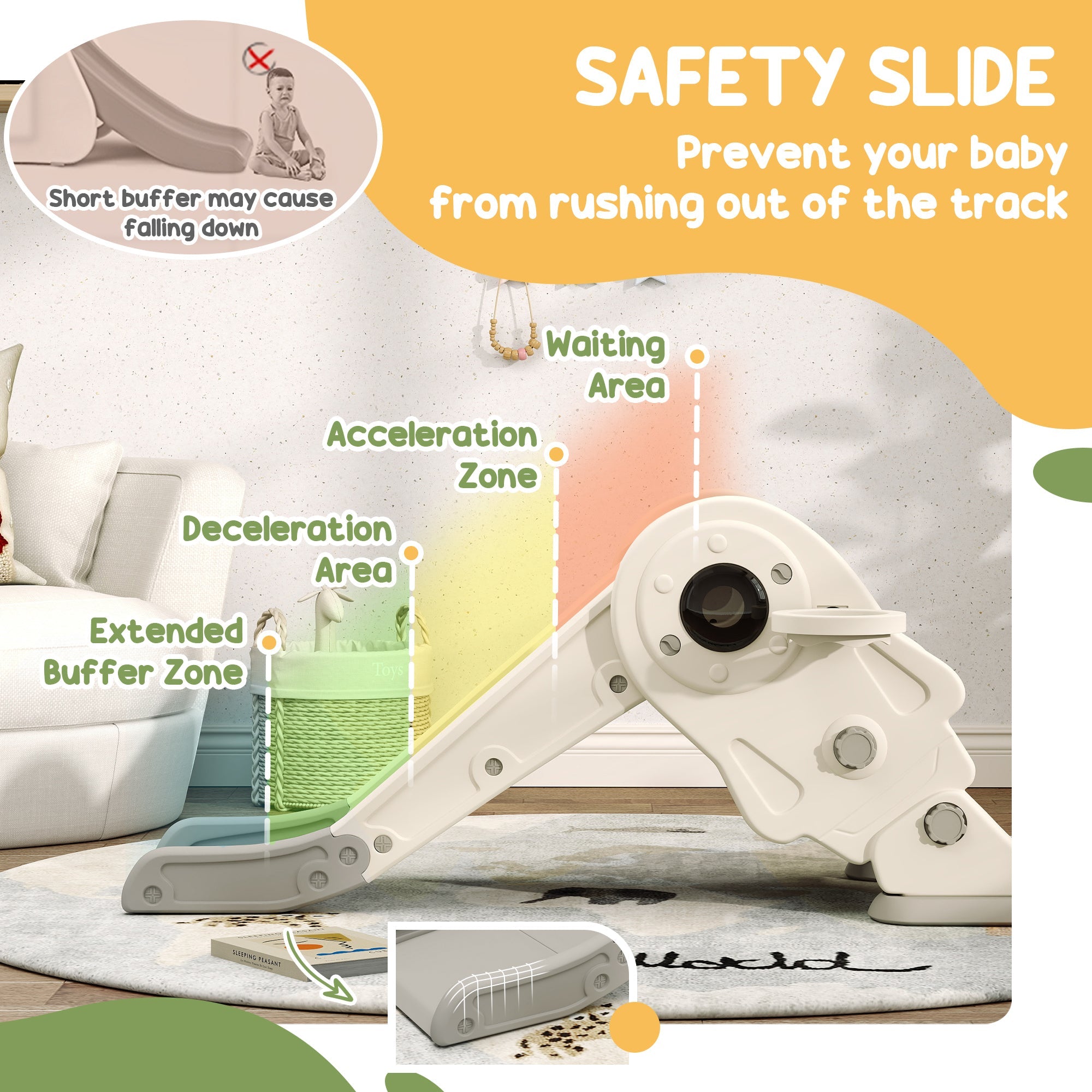 Qaba 3 in 1 Toddler Slide, Foldable Kids Slide with Basketball Hoop, Climber, Anti-Slide Step for Ages 2-5, Cream White 