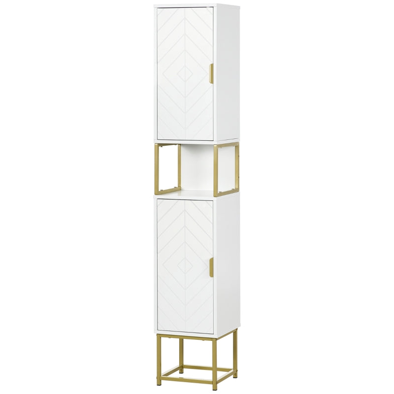 Tall Bathroom Storage Cabinet, Modern Narrow Bathroom Cabinet with Diamond Chevron Pattern and Adjustable Shelf, White