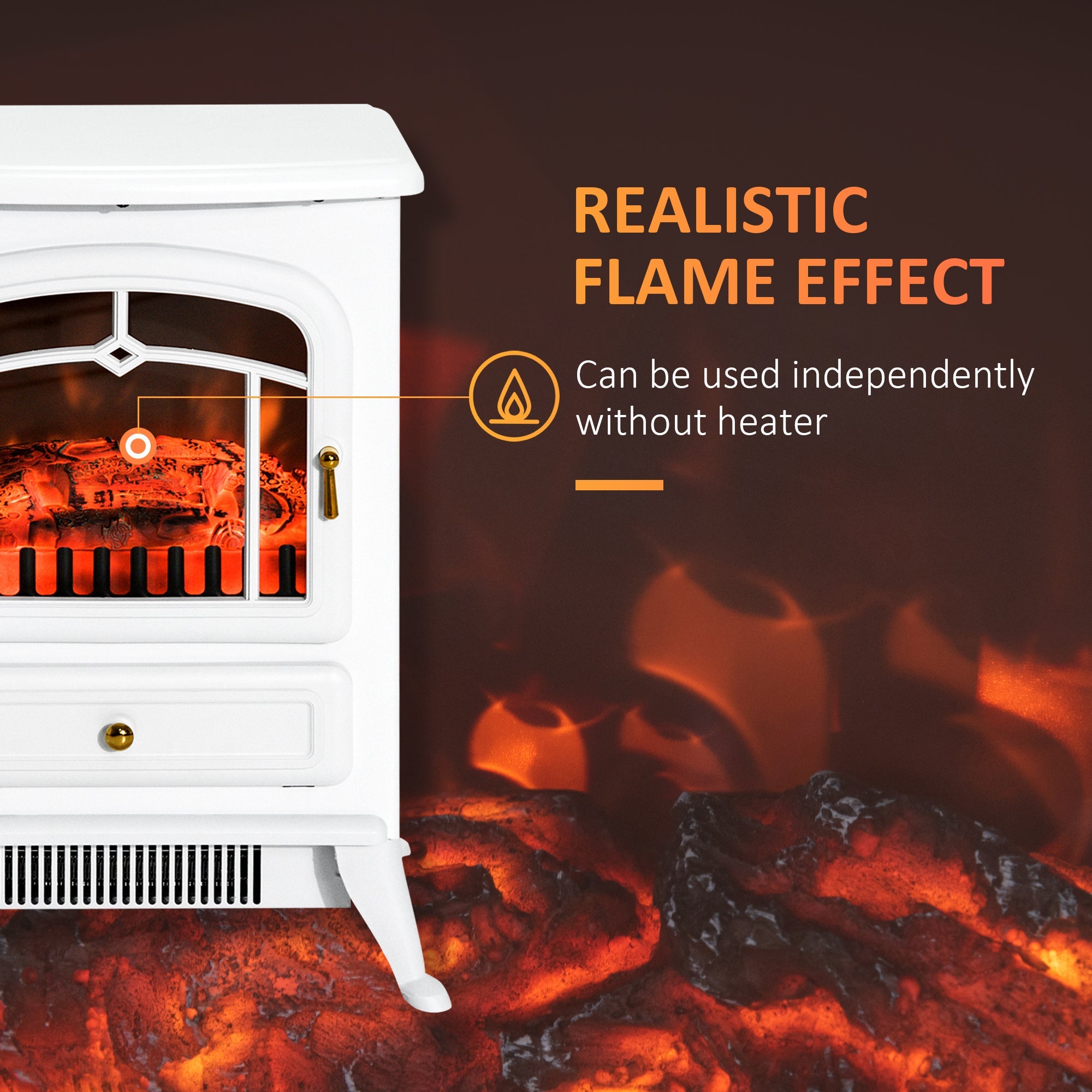 HOMCOM 16" Freestanding Electric Fireplace Heater Fire Stove with Wood Burning Flame 750/1500W White 