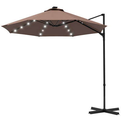 Outsunny 9.6'x8.5' Cantilever Umbrella Solar LED Lights Rectangle Hanging Offset 360° Rotation 