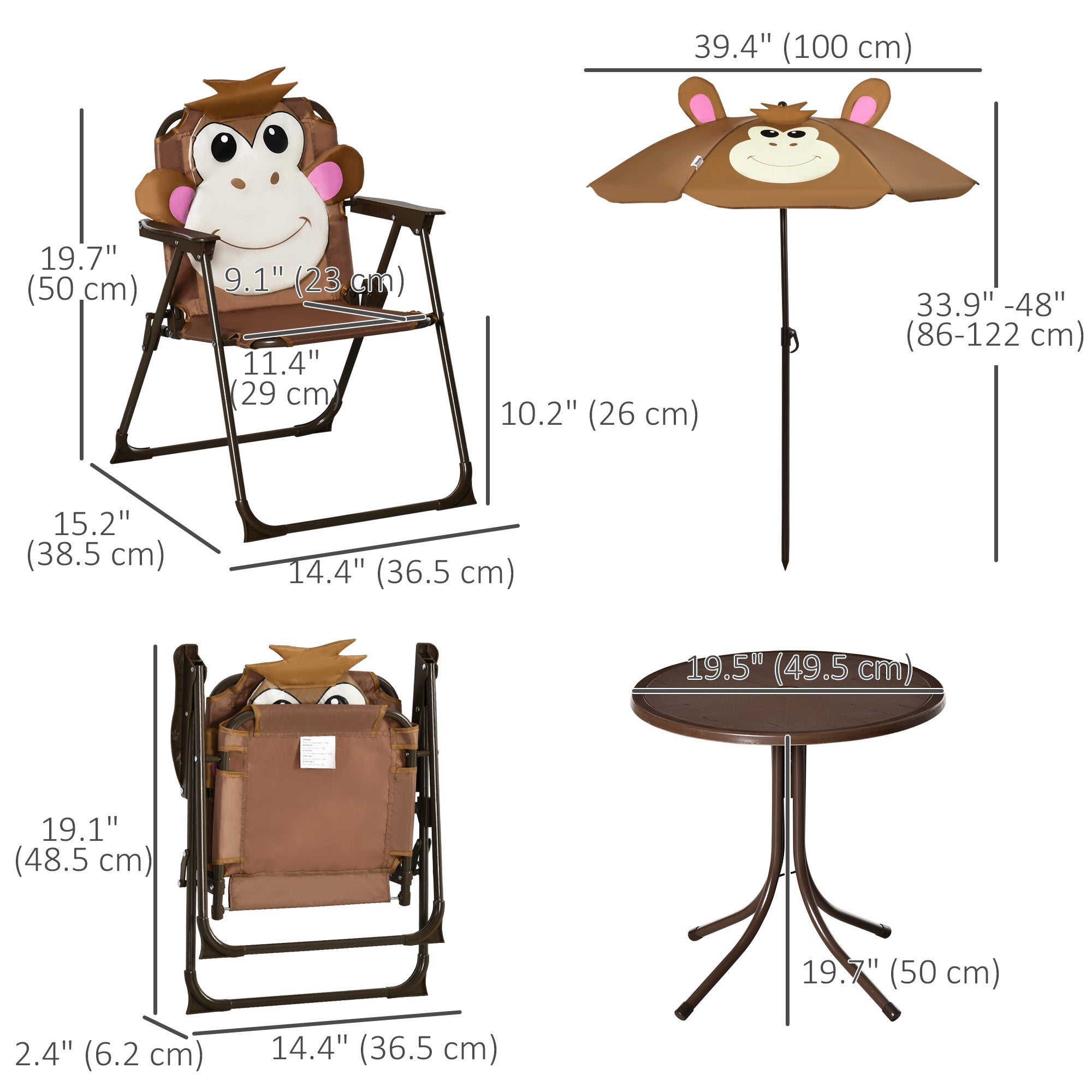 Outsunny Kids Picnic Table Chair Set Outdoor Folding Garden Furniture Adjustable Height 