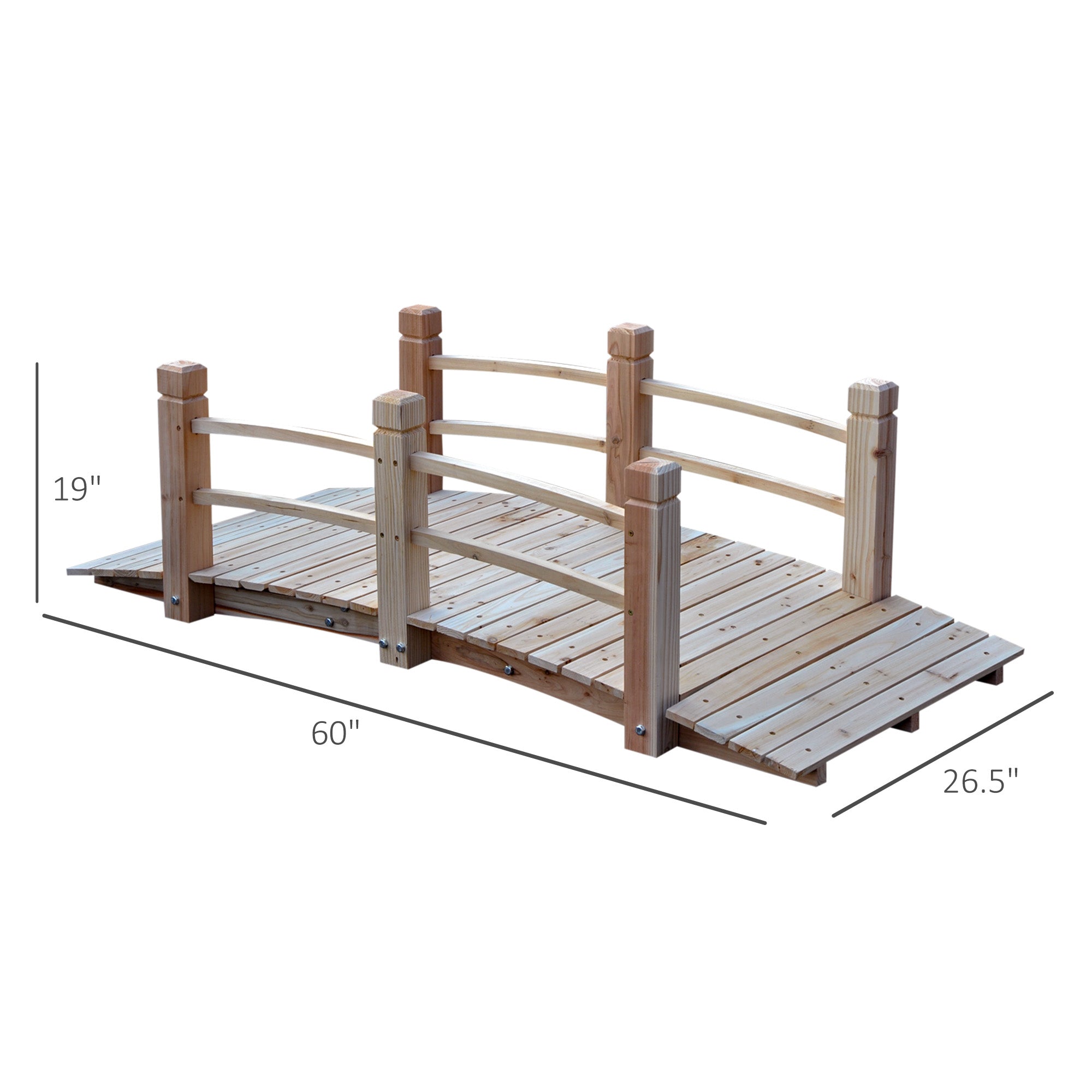 Outsunny 5FT Wooden Garden Bridge Outdoor Decorative Landscape Side Rails Moon Bridge Natural 