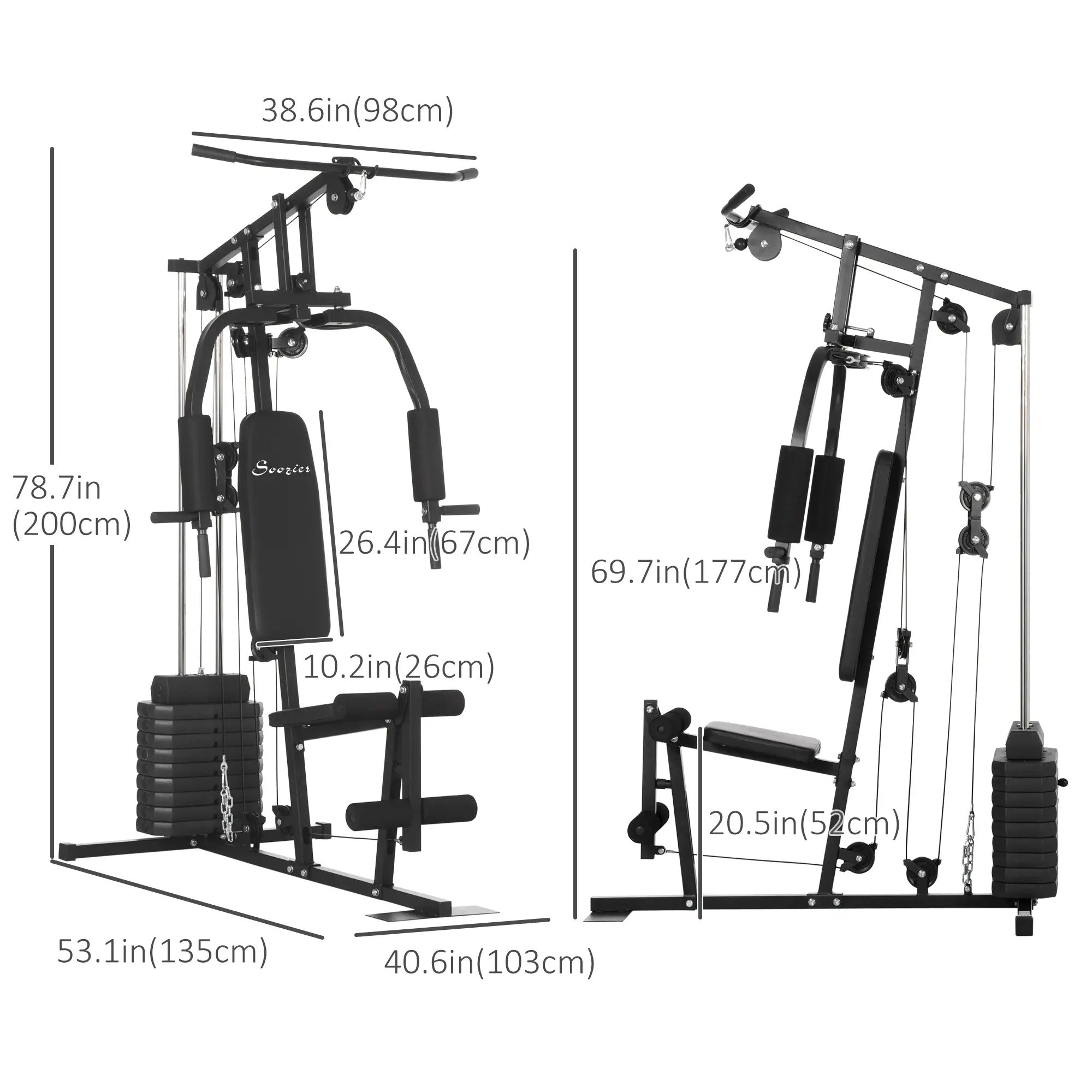 Soozier Home Gym Machine, Multifunction Gym Equipment with 99lbs Weight Stack for Back, Chest, Arm, Legs, and Full Body Workout 
