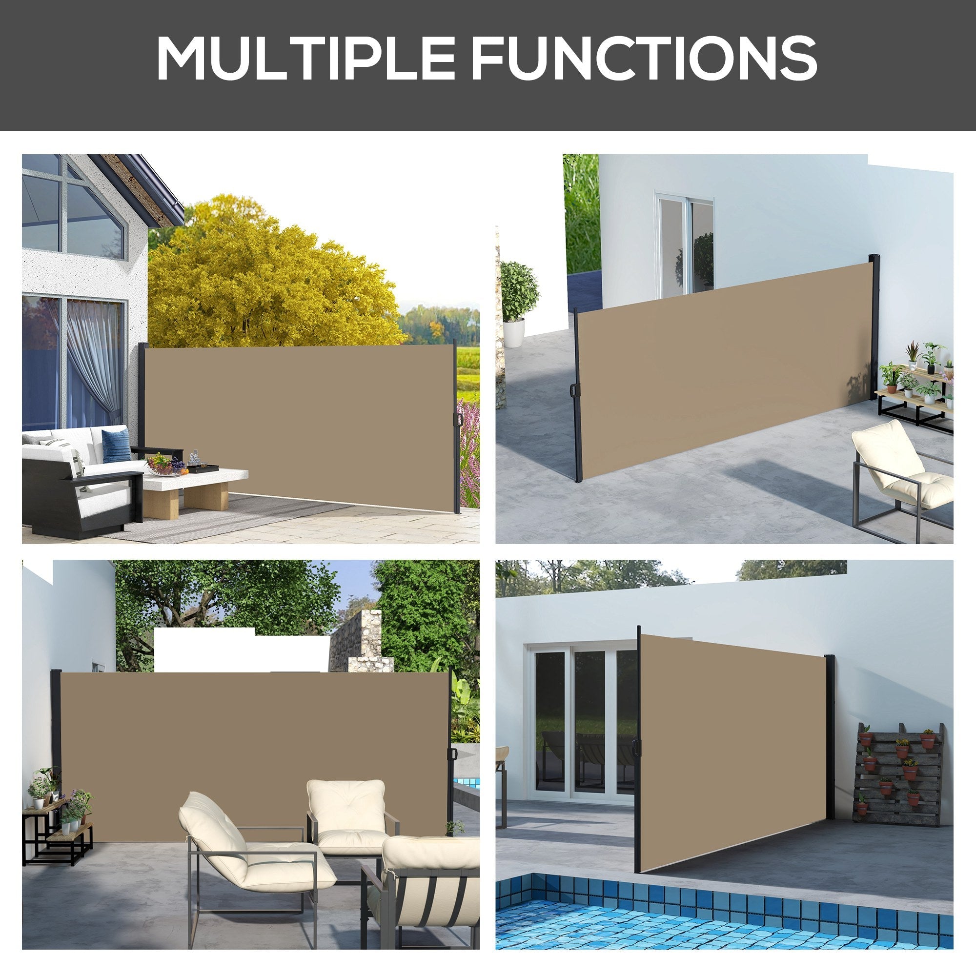 Outsunny 13' x 6' Retractable Side Awning, Outdoor Privacy Screen for Garden, Hot Tub, Balcony, Terrace, Pool, Khaki 