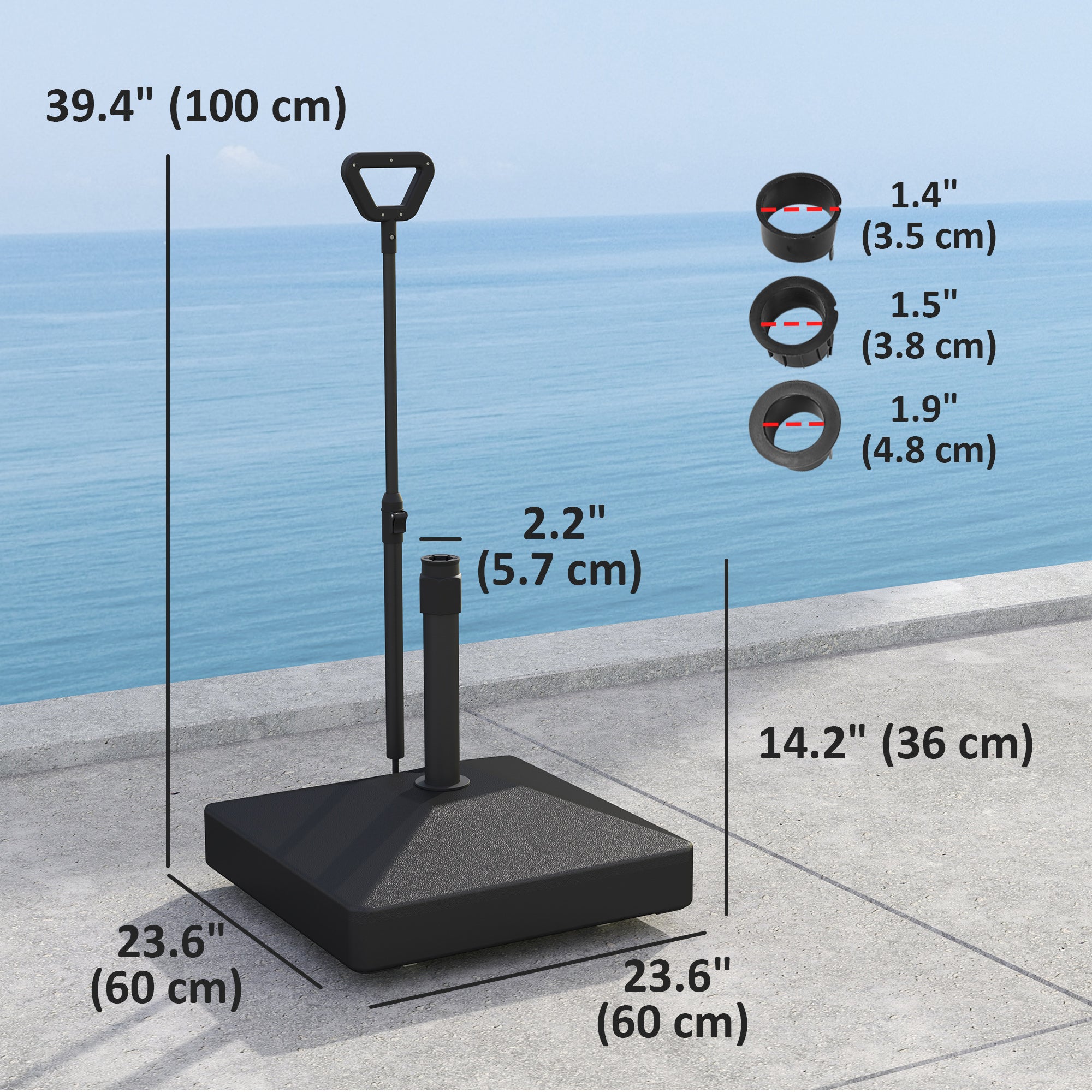 Outsunny Patio Umbrella Base with Adjustable Wheels and Handle, Outdoor Patio Umbrella Stand, Filled Up to 121lbs with Stand, 99lbs with Water for Garden Poolside, Black 