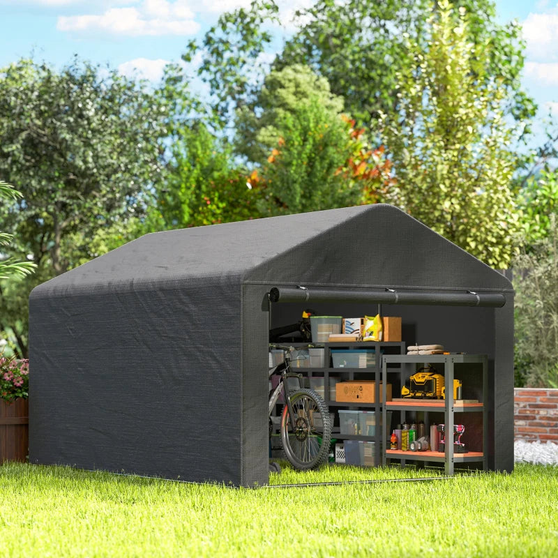 6.6' x 7.8' Portable Shed, Waterproof Bike Tent with Roll-up Zipper Door and Galvanised Steel Frame, Dark Grey