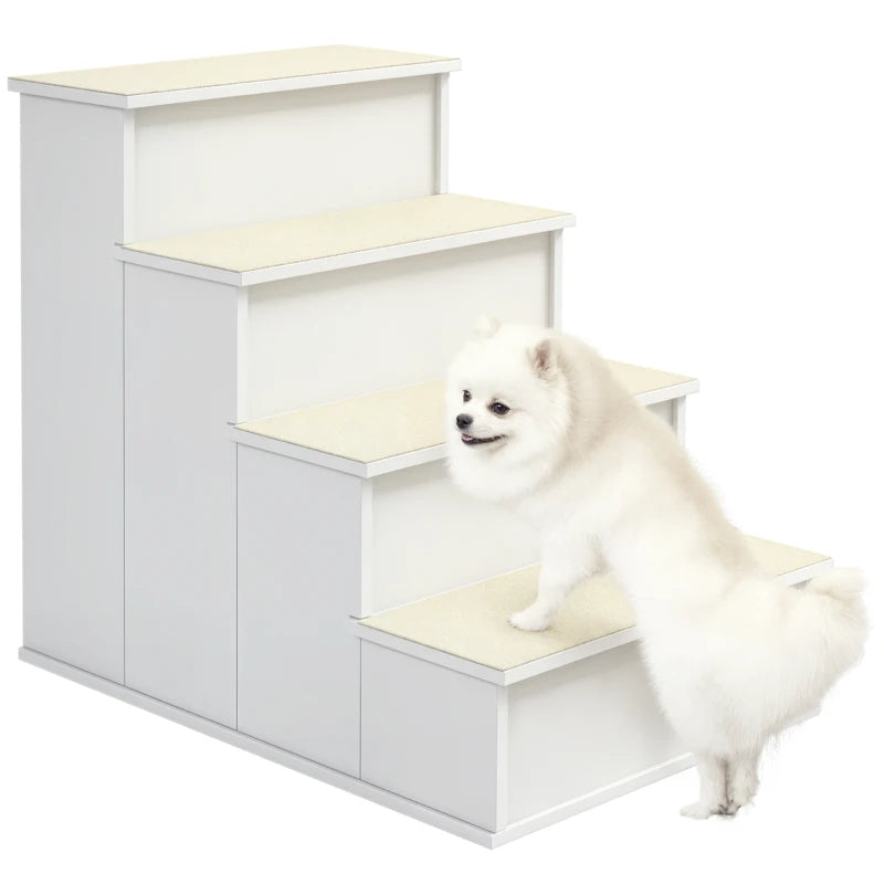 Dog Steps Pet Stairs for Bed Cat Ladder for Couch with Non-Slip Carpet, 15.7" x 23.2" x 21.3", White