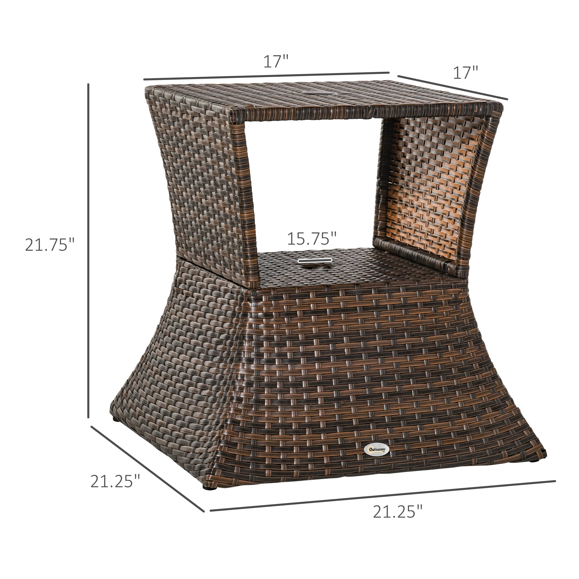 Outsunny Outdoor Patio Rattan Wicker Coffee Table w/ Umbrella Hole 