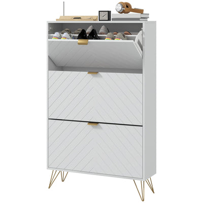 HOMCOM Shoe Sanctuary: Modern White Cabinet with 3 Flip Drawers, 8 Vents, Narrow Design for 18 Pairs, Entryway Organizer 