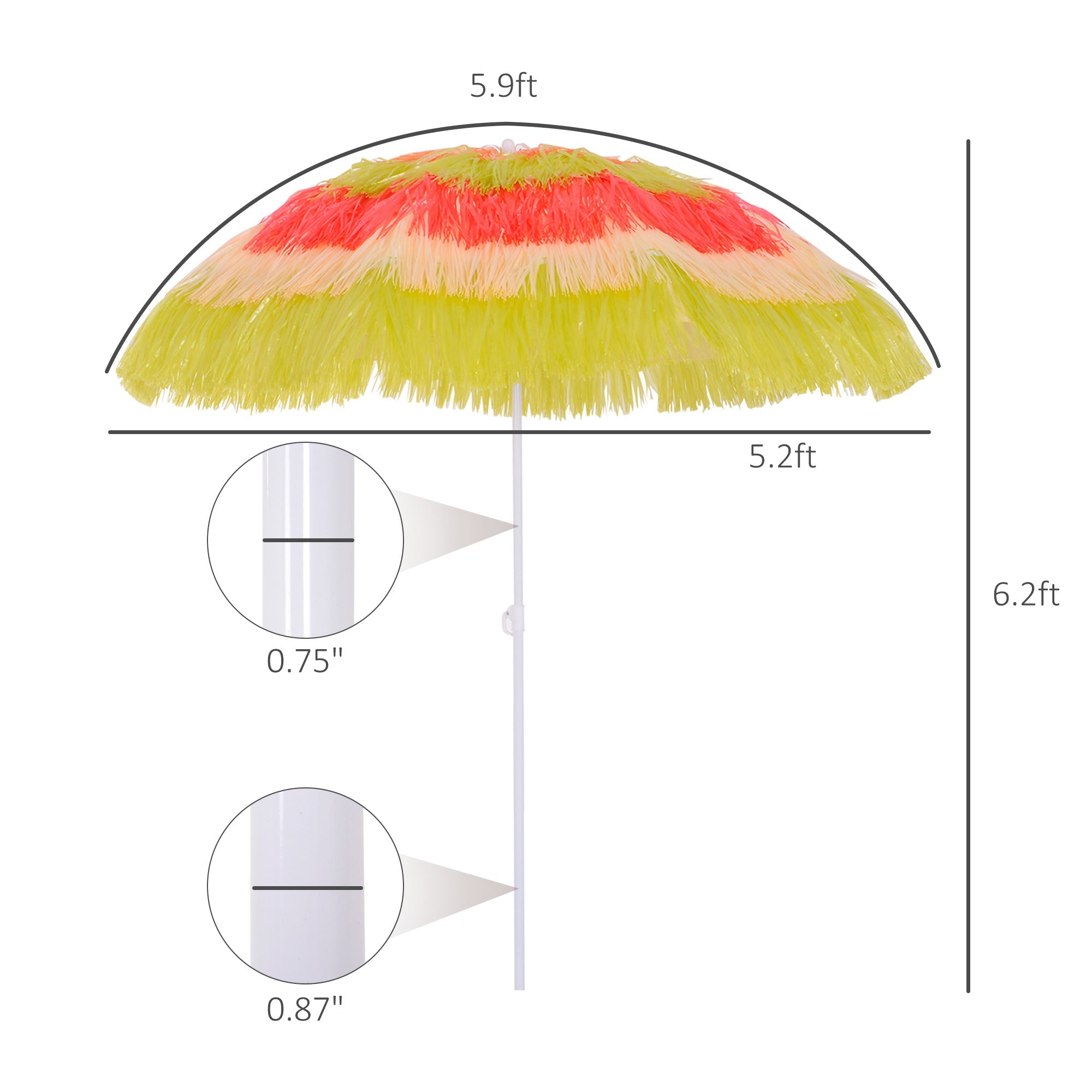 Outsunny 6FT Beach Umbrella Tilt Sunshade Outdoor Market Patio Yard Crank Deck Sun Shade Multi-color 