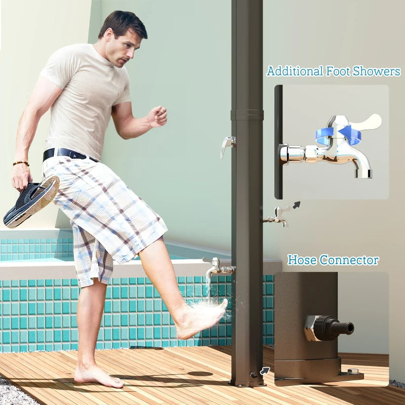 9.2 Gallon Slolar Heated Outdoor Shower, 7.1ft with 2 Free-Rotating Shower Heads & Foot Showers for Poolside Beach Spa