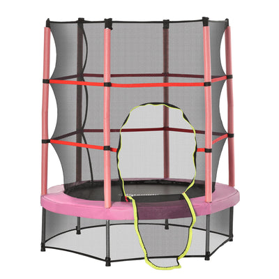 Outsunny 55" Kids Trampoline with Enclosure Net for Indoor/Outdoor, Trampoline for Boys and Girls Age 3-6 Years, Pink 