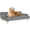 Elevated Dog Sofa Bed, Cat Couch with Cushion, Washable Cover, Wooden Legs, for Medium & Large Dogs, Light Grey