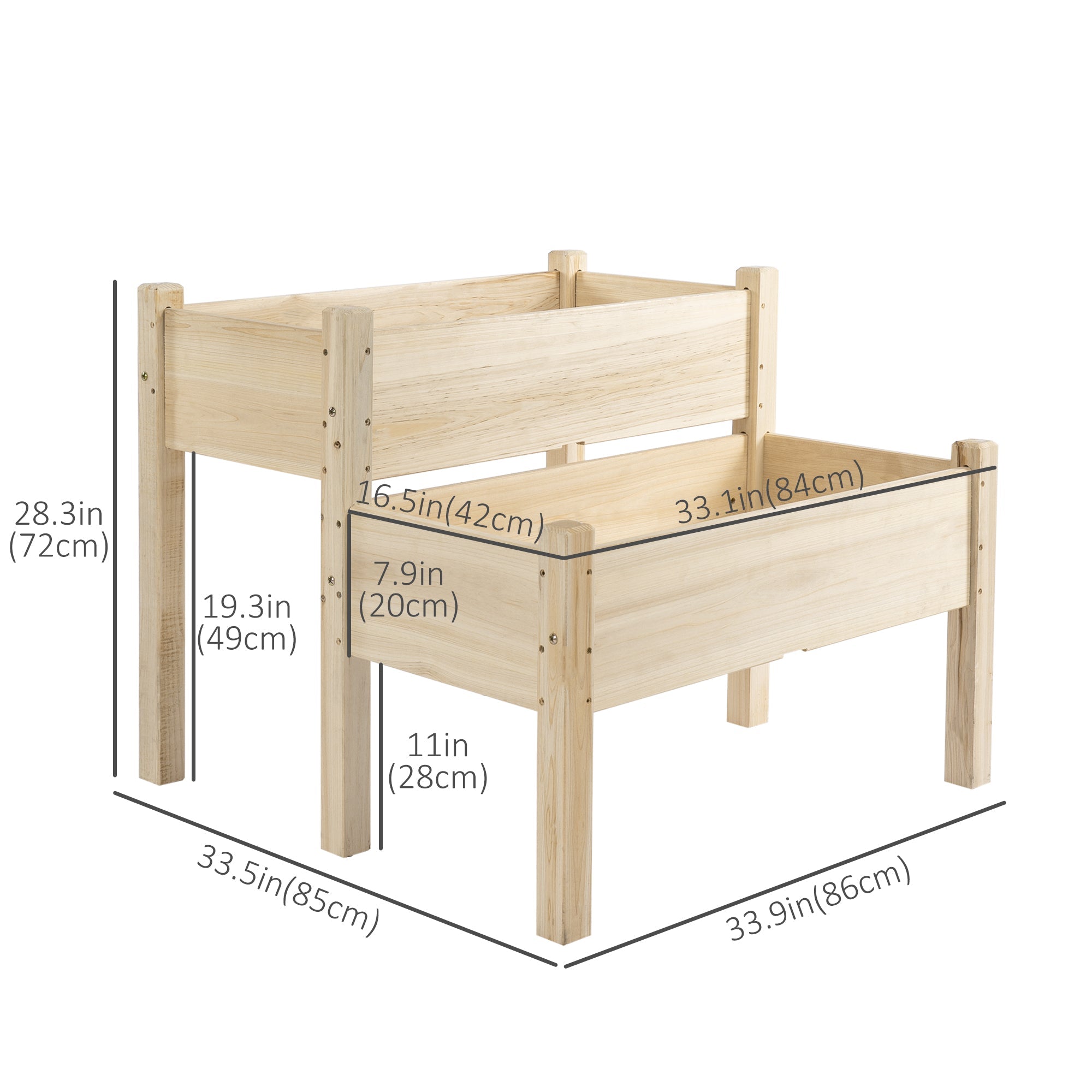 Outsunny 34"x34"x28" Wooden 2-Tier Raised Garden Bed Planter Box for Vegetables, Herbs, Flowers, Backyard, Patio, in Natural Wood 