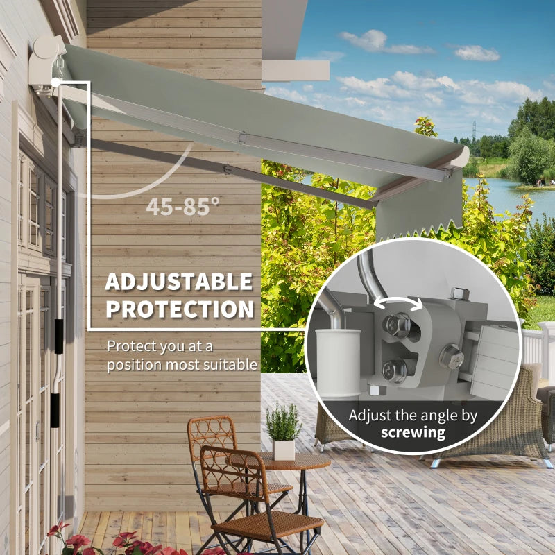 8'x7' Patio Awning Manual Retractable Sun Shade Outdoor Deck Canopy Shelter, Light Grey