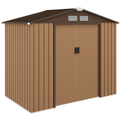 Outsunny Garden Storage Shed 7'x4'x6' - Outdoor Metal Tool Storage House with Foundation, Galvanized Steel Base, Yellow 