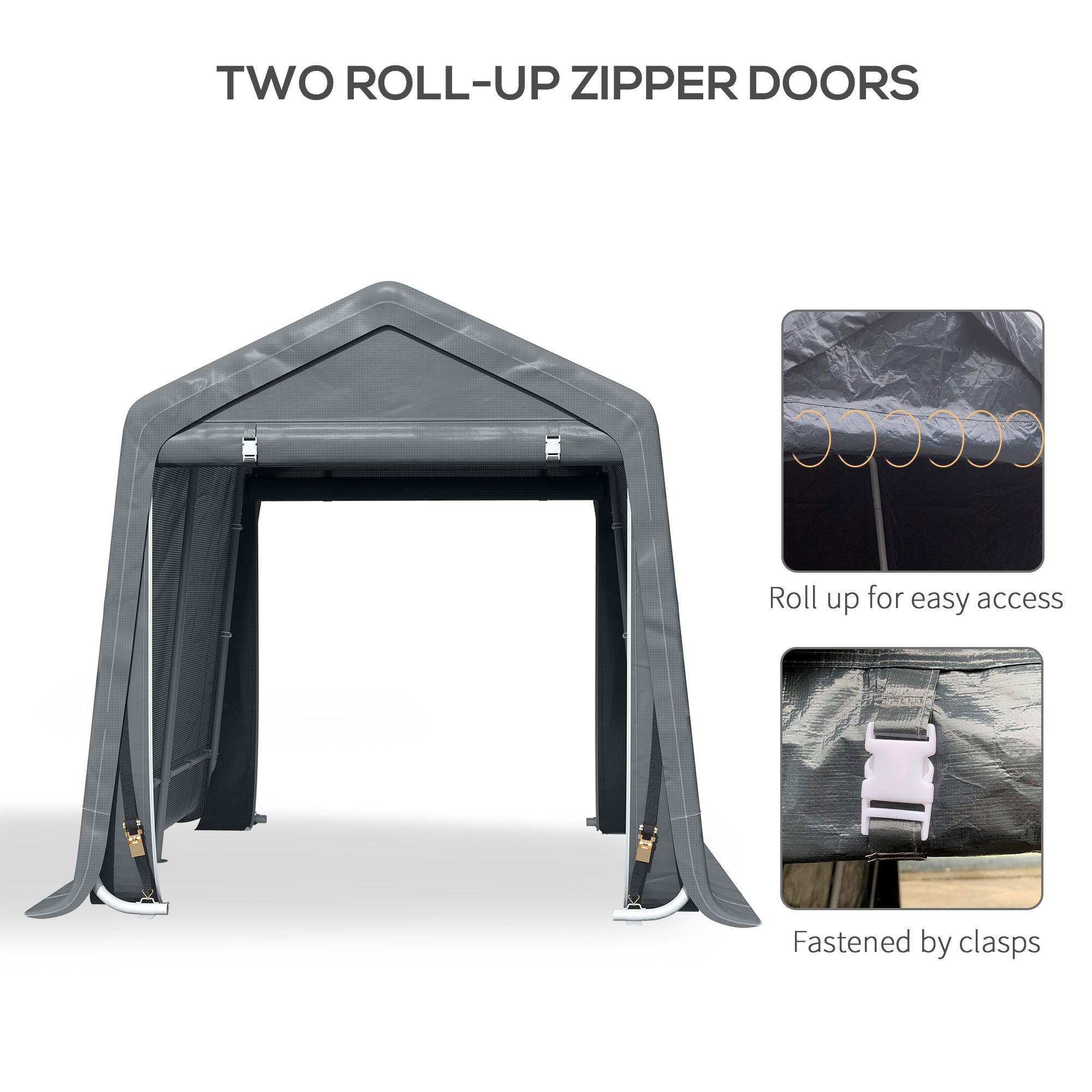 Outsunny 7.9' x 6.6' Garden Storage Tent, Patio Storage Shelter w/ Metal Frame and Double Zipper Doors, Dark Grey 