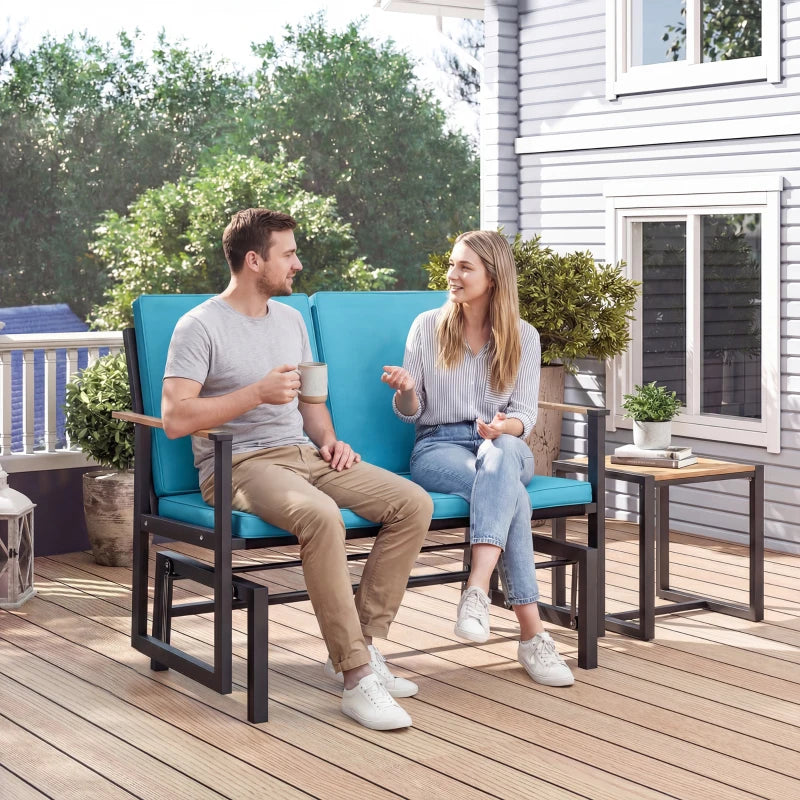 Outdoor Glider Bench for 2 Person, Patio Glider Loveseat with Thick Cushions for Garden Balcony Porch, Navy Blue
