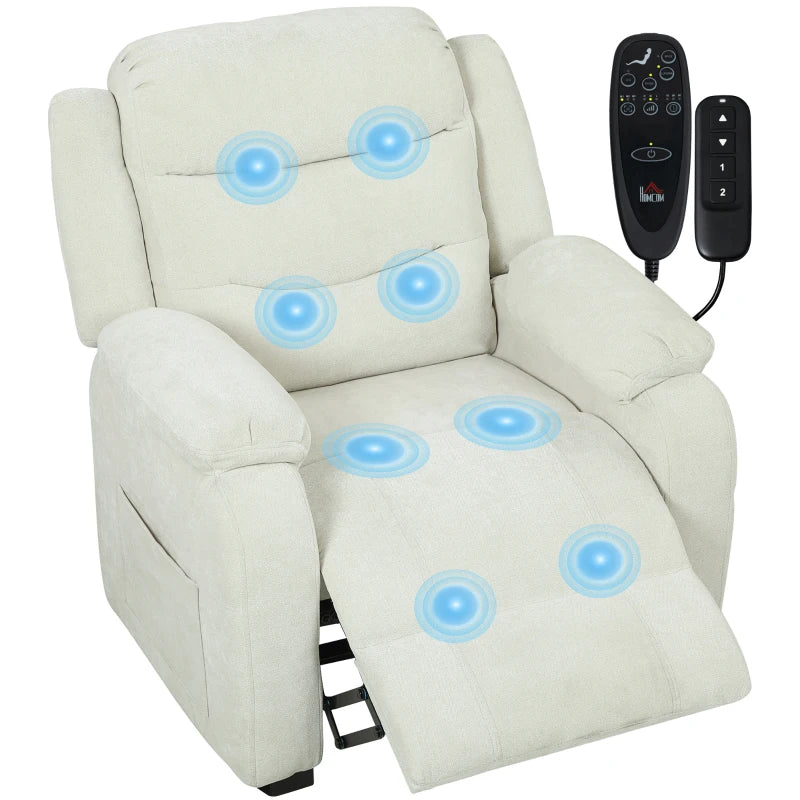 Massage Recliner Chair, Power Recliner with Quiet Brushless Motor, Remote, Pockets, 2 Memory Positions, Beige