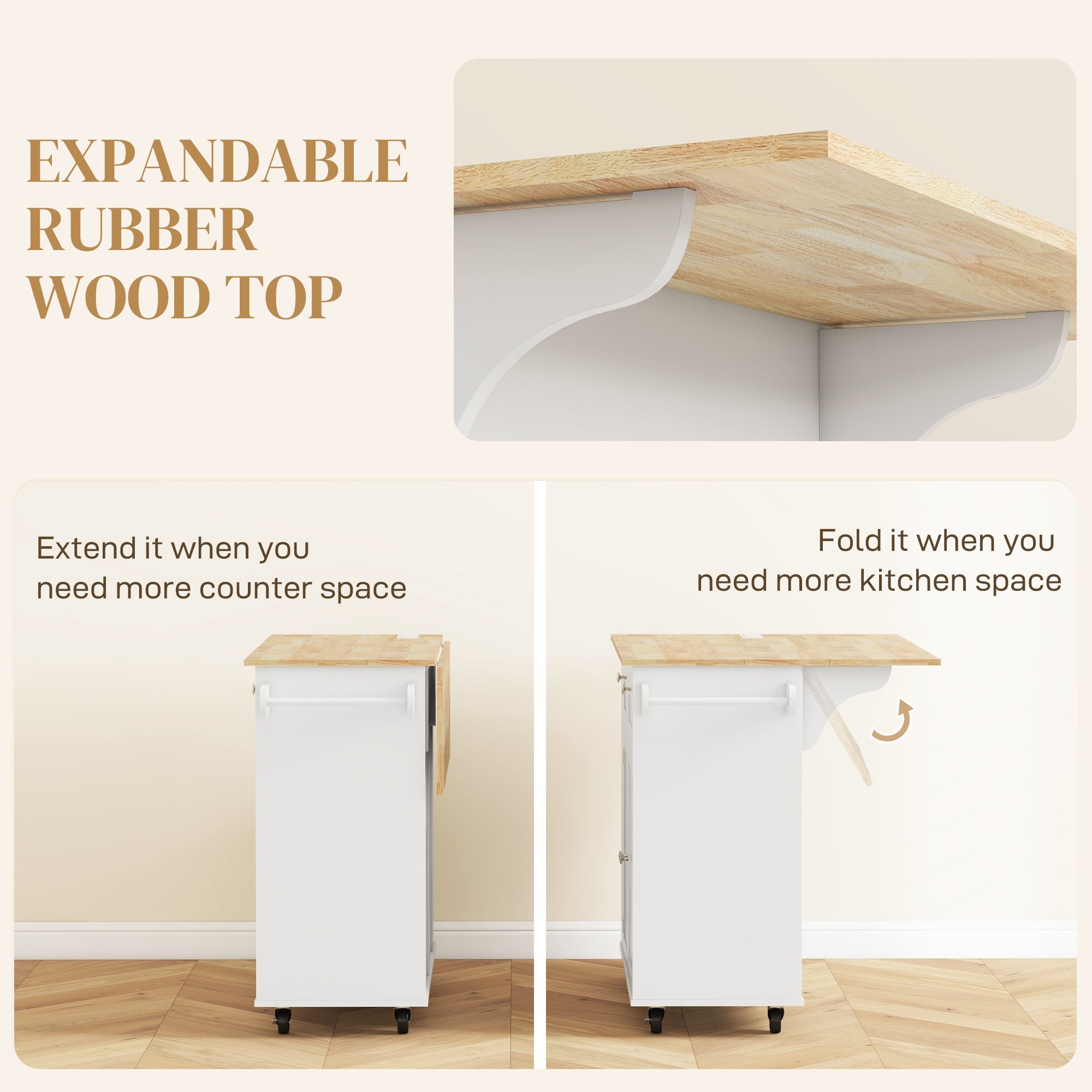 HOMCOM Kitchen Island: Power Outlet, Drop Leaf, Rolling Cart, 2 Drawers, Adjustable Shelves 