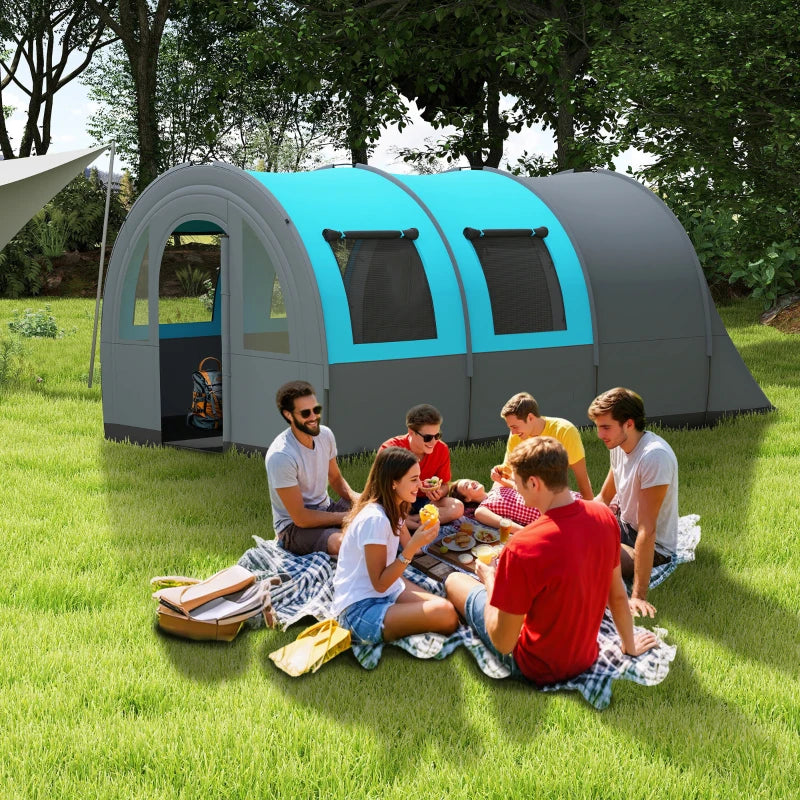 5-6 Person Camping Tent with Living Room and Bedroom, 3000mm Waterproof Tunnel Large Family Tent, Grey and Blue