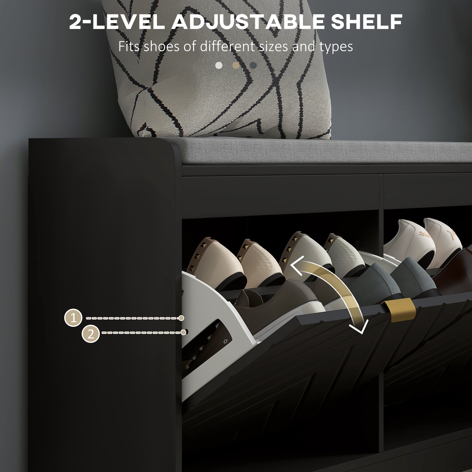 HOMCOM Shoe Storage with Seat, Upholstered Hallway Bench, Shoe Bench with 2 Flip Drawers and 2 Vents for 8 Pairs of Shoes 