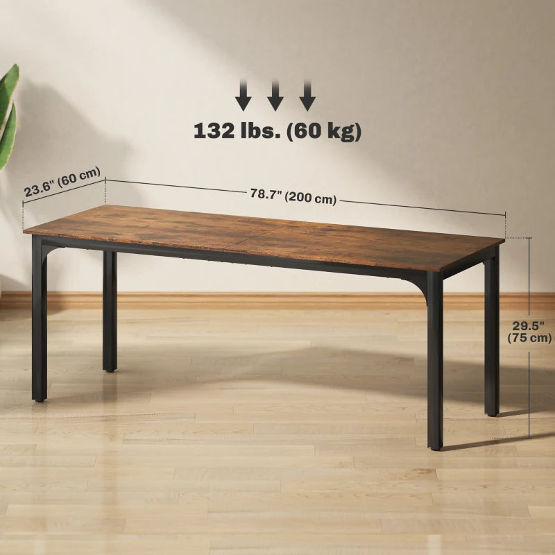 79" Computer Desk, Desktop Desk with Metal Legs, Rustic Brown