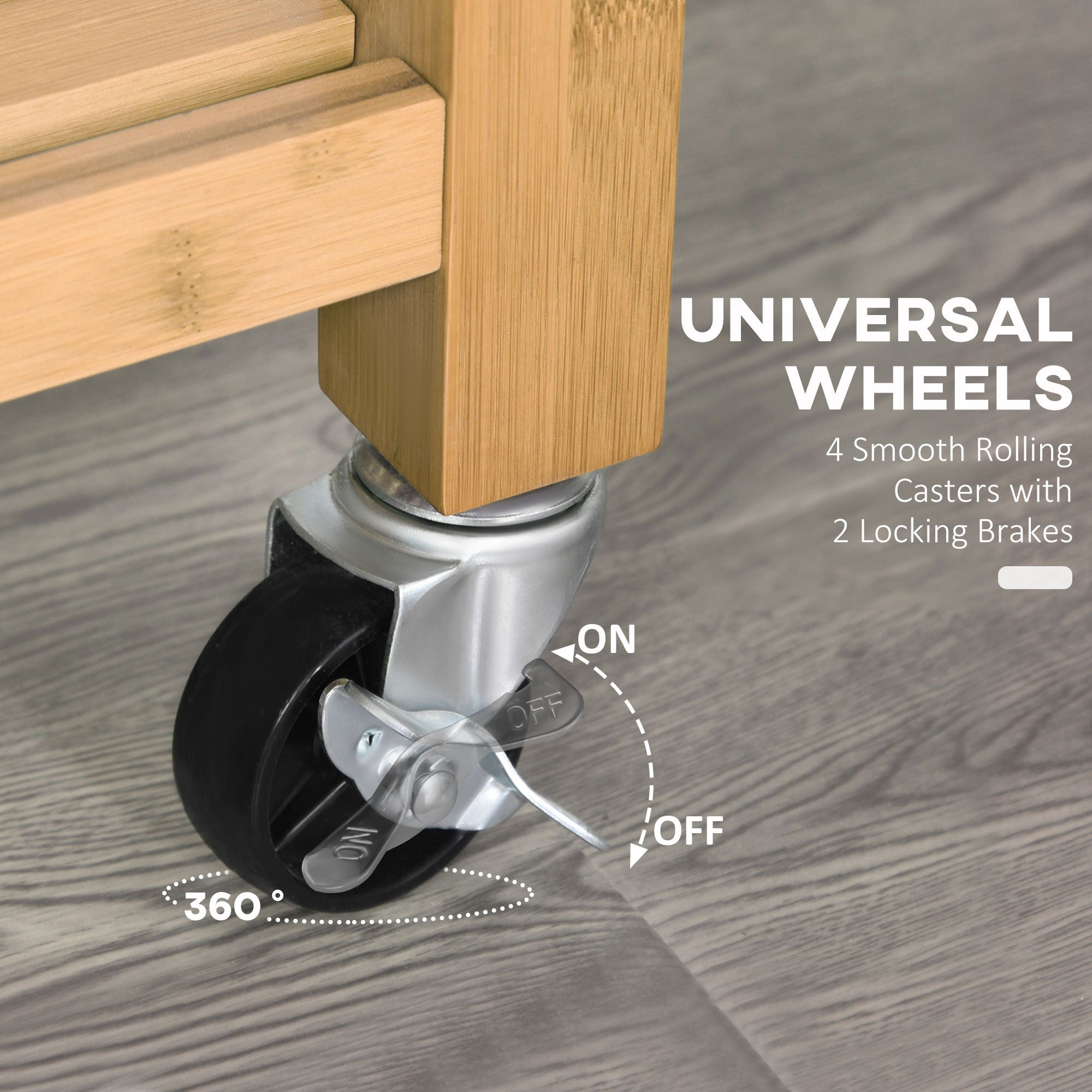 HOMCOM Bamboo Bounty: Kitchen Island Trolley Rolling Utility Cart with Wheels, Drawers, Shelves for Living Room 