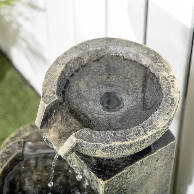 Outdoor Fountain Cascading Waterfall with 4-Tier Stone Look Bowls, Adjustable Flow & LED Lights for Patio Garden