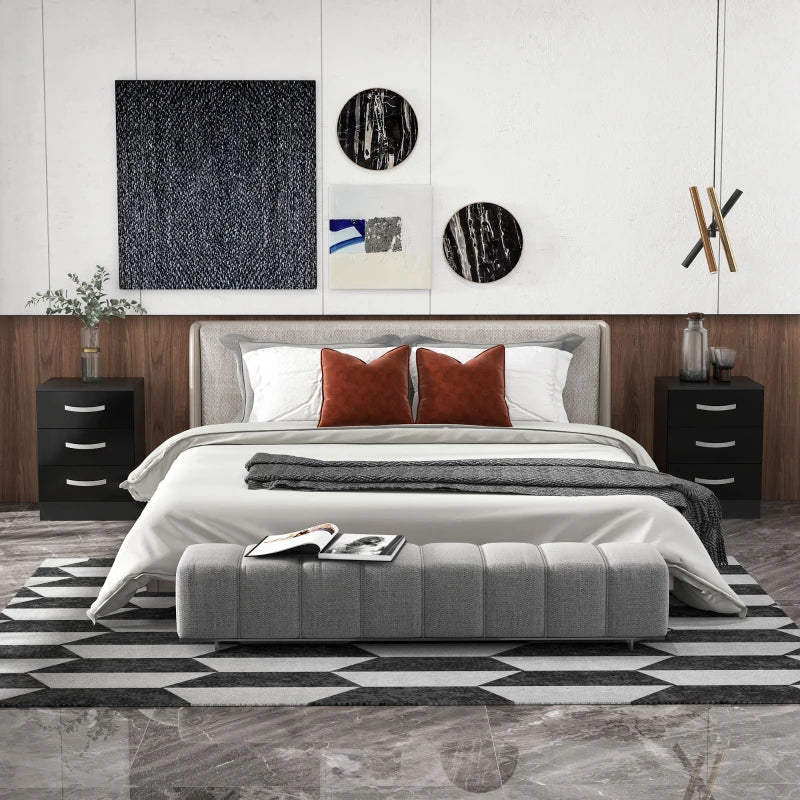 Bedside Table with 2 Drawers, Modern Nightstand for Bedroom, Black