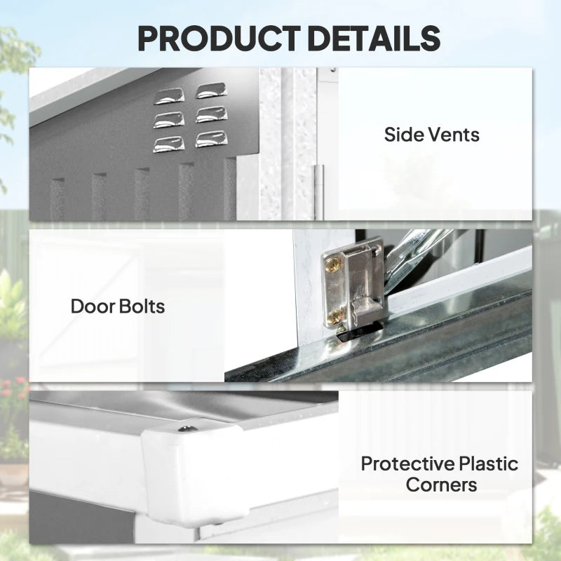 Outdoor Metal Storage Shed Garden Garbage Can Organizer with Double Door and Vents for 2 Trash Cans, Light Grey