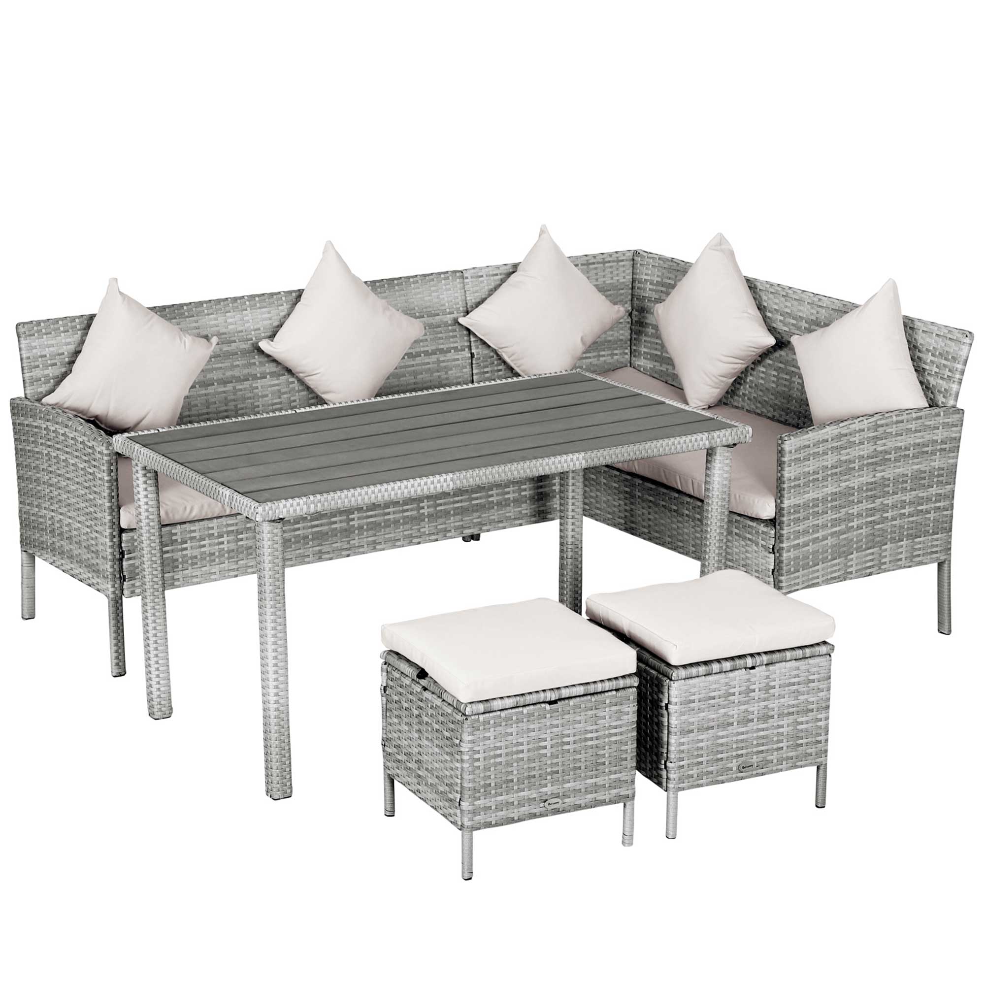 Outsunny 5-Piece Patio Garden Sofa Dining Set PE Rattan Wicker Wood Furniture 