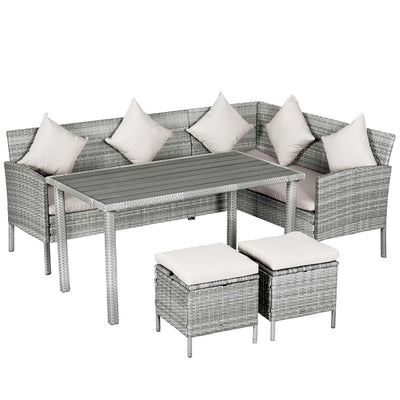 Outsunny 5-Piece Patio Garden Sofa Dining Set PE Rattan Wicker Wood Furniture 