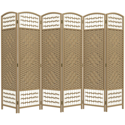 HOMCOM 6-Panel Folding Room Divider: Portable Privacy Screen, Wave Fiber Room Partition for Home Office, Natural 