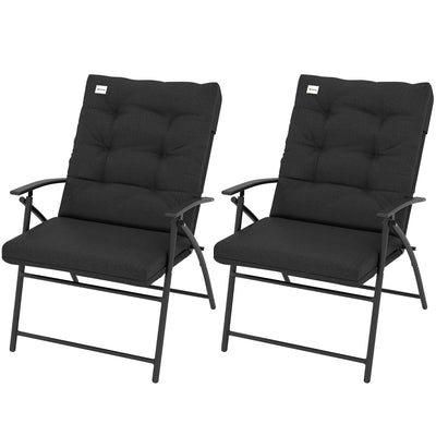 Outsunny Set of 2 Outdoor Folding Chairs with Adjustable Backrest, Padded Camping Chairs for Outdoor Events, Black 