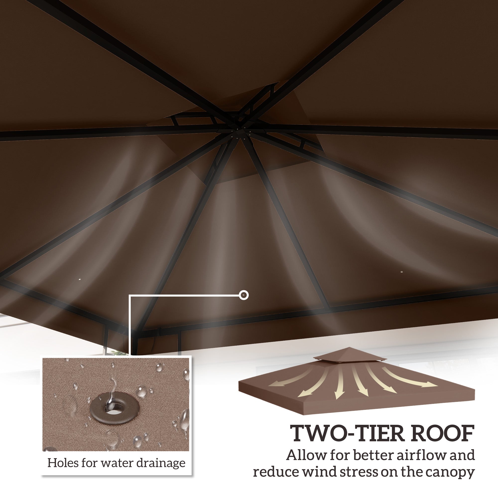 Outsunny 9.8' Square Coffee 2-Tier Gazebo Canopy Replacement - Durable Outdoor Garden Sun Shade Top Cover 