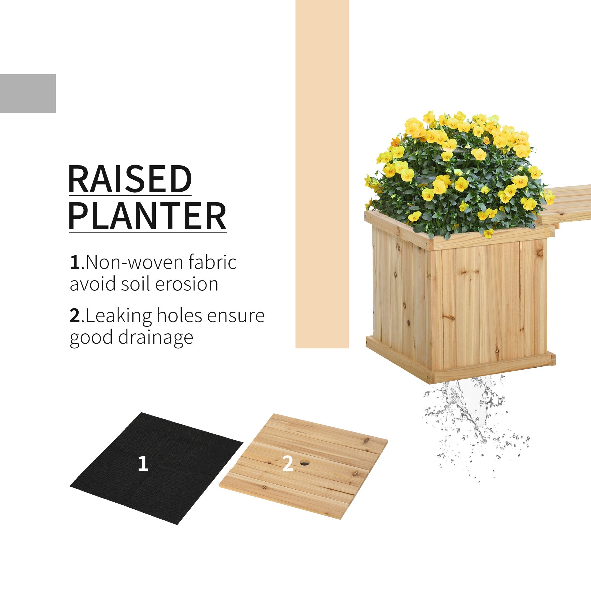 Outsunny Raised Garden Planter Bench 69.25"x15"x15.75" Wooden Planter & Bench Combination Natural 