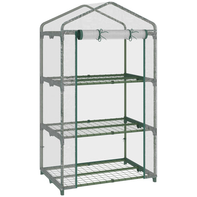 Outsunny 3-Tier Mini Greenhouse: 27"x19"x49" Portable Clear Plant House with Roll Up Door & Wire Shelves 