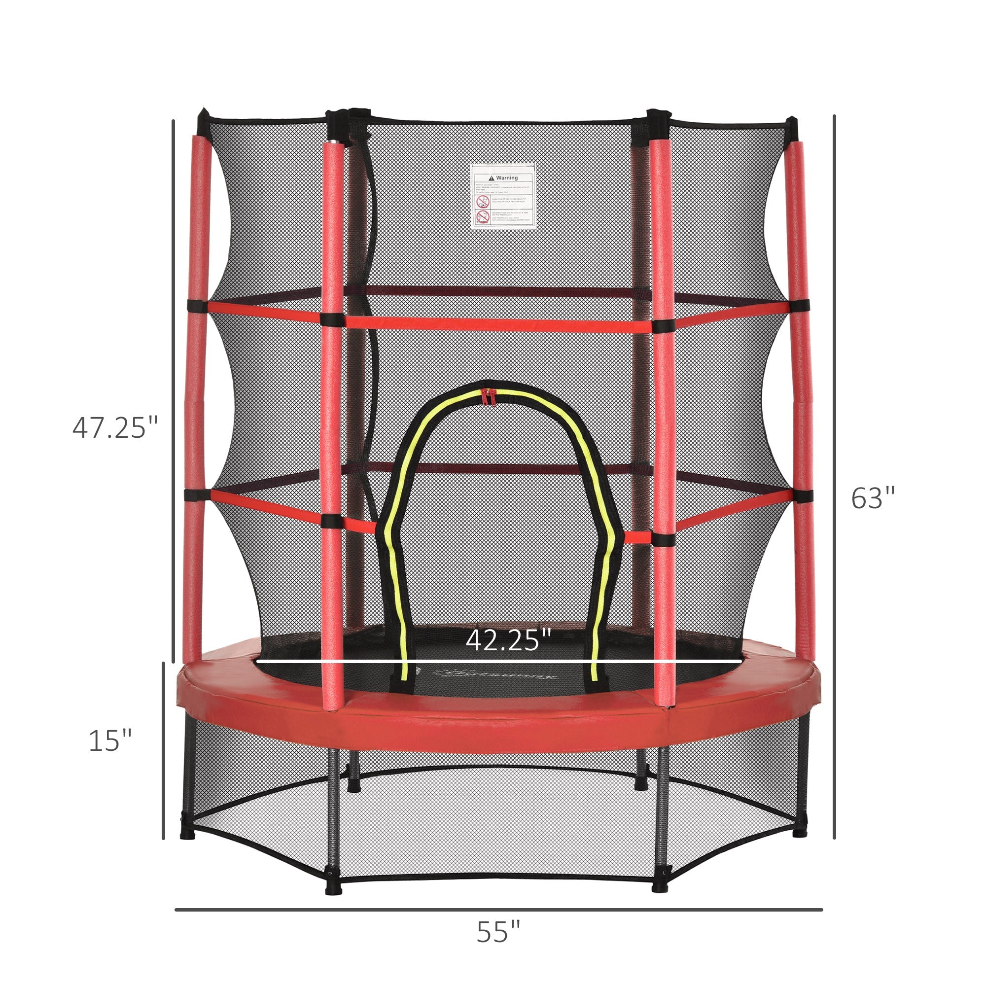 Outsunny 55" Kids Trampoline with Enclosure Net for Indoor/Outdoor, Trampoline for Boys and Girls Age 3-6 Years, Red 