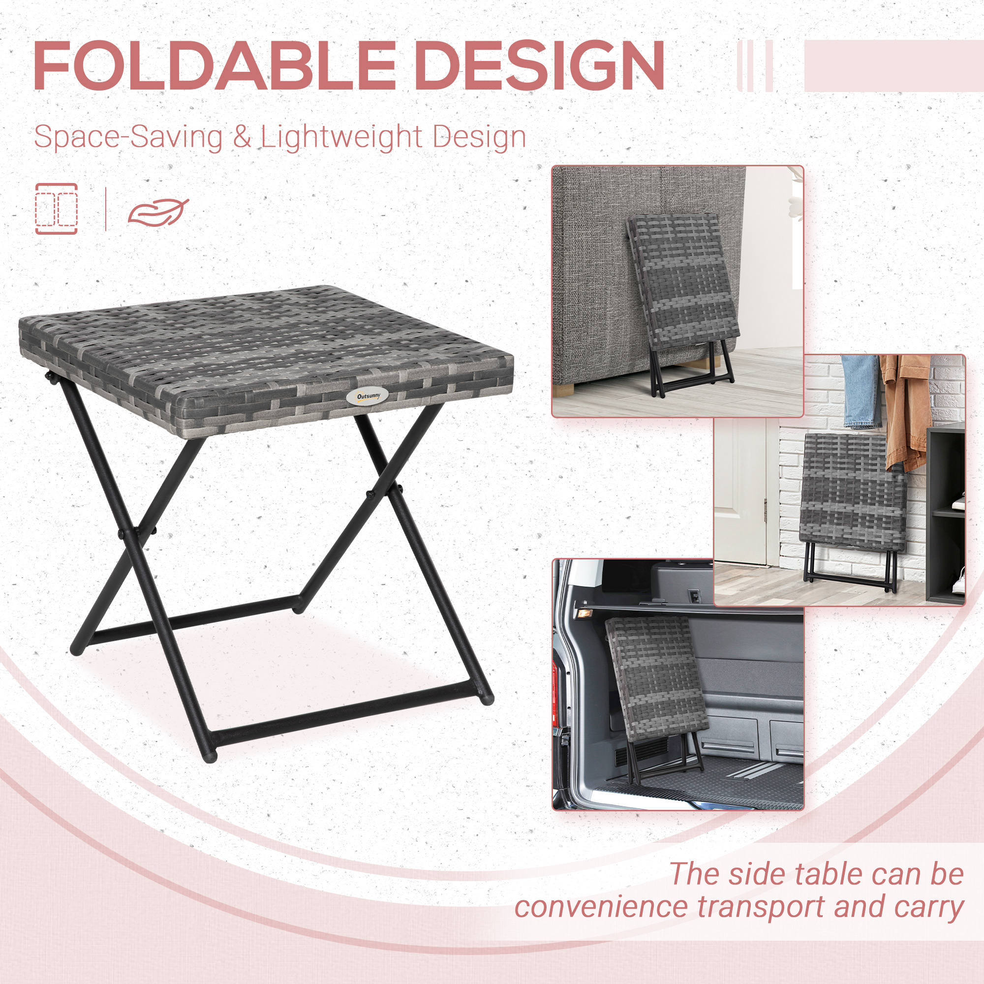 Outsunny Folding Rattan Coffee Table Patio Outdoor Wicker Side Table for Balcony Porch Poolside 15.75"x15.75"x15.75" Brown 