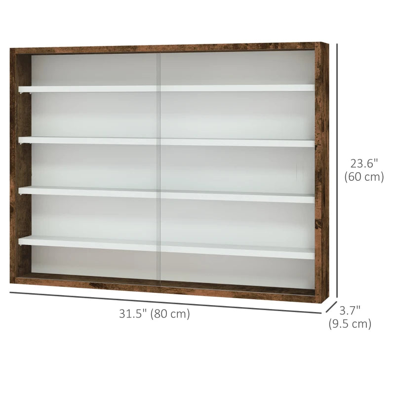 5-Tier Display Cabinet, Shot Glass Display Case, Glass Curio Cabinet with 2 Glass Doors and 4 Adjustable Shelves, Brown
