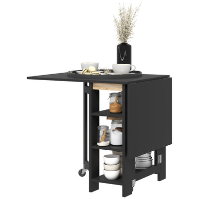 HOMCOM Drop Leaf Dining Table Folding Kitchen Table with Storage for Small Spaces Black Versatile Design 