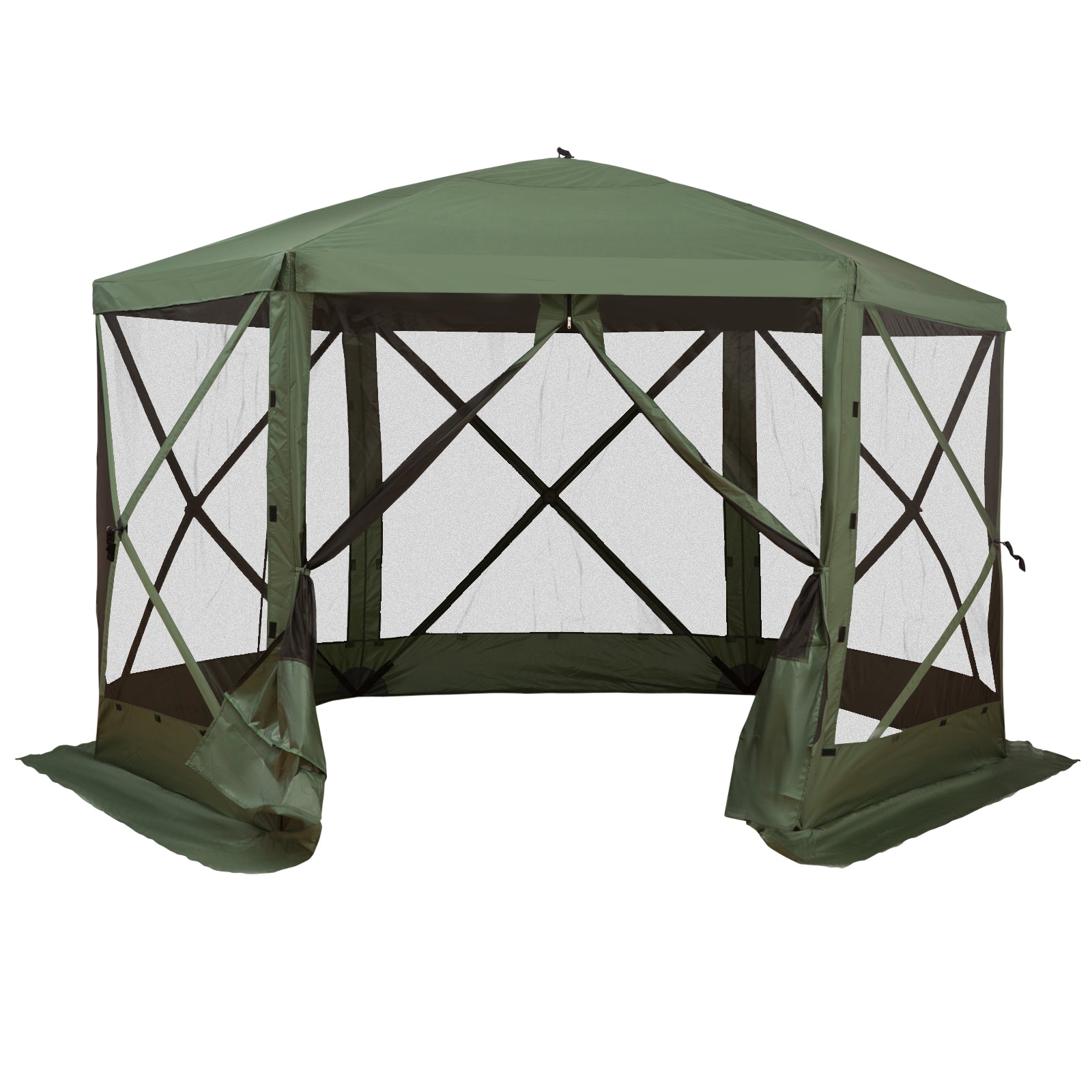 Outsunny 12x12 Pop Up Canopy Tent, Screened Gazebo with Mesh Sidewalls, Carry Bag for Camping & Outdoor Dining, Green 