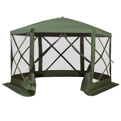 Outsunny 12x12 Pop Up Canopy Tent, Screened Gazebo with Mesh Sidewalls, Carry Bag for Camping & Outdoor Dining, Green 