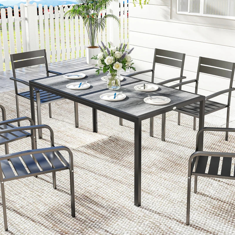 Outdoor Dining Table for 4-6, 59" Outdoor Patio Table with Metal Legs, Wood-Effect Top, Grey
