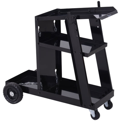 DURHAND Welding Workhorse: Heavy-Duty 3-Tier Welder Trolley Cart with Safety Chain, Black 