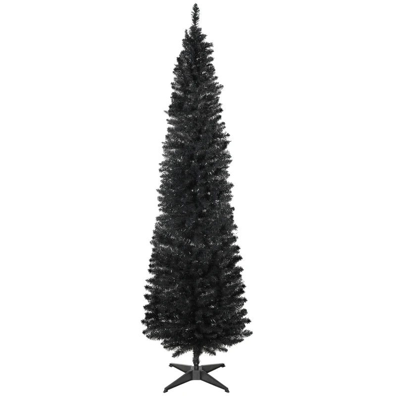 HOMCOM 7FT Artificial Christmas Tree, Pencil Christmas Tree with Realistic Branches, Stable Stand, Black 