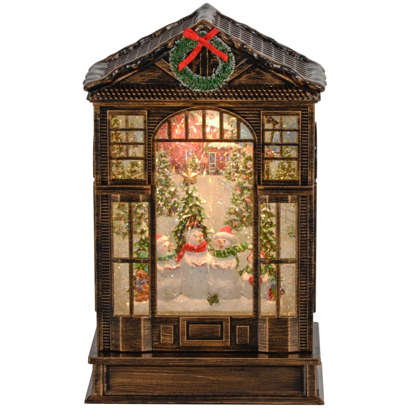 HOMCOM Musical Christmas Snow Globe Lantern with Lights & Swirling Glitter, Holiday Party Gift, Bronze 