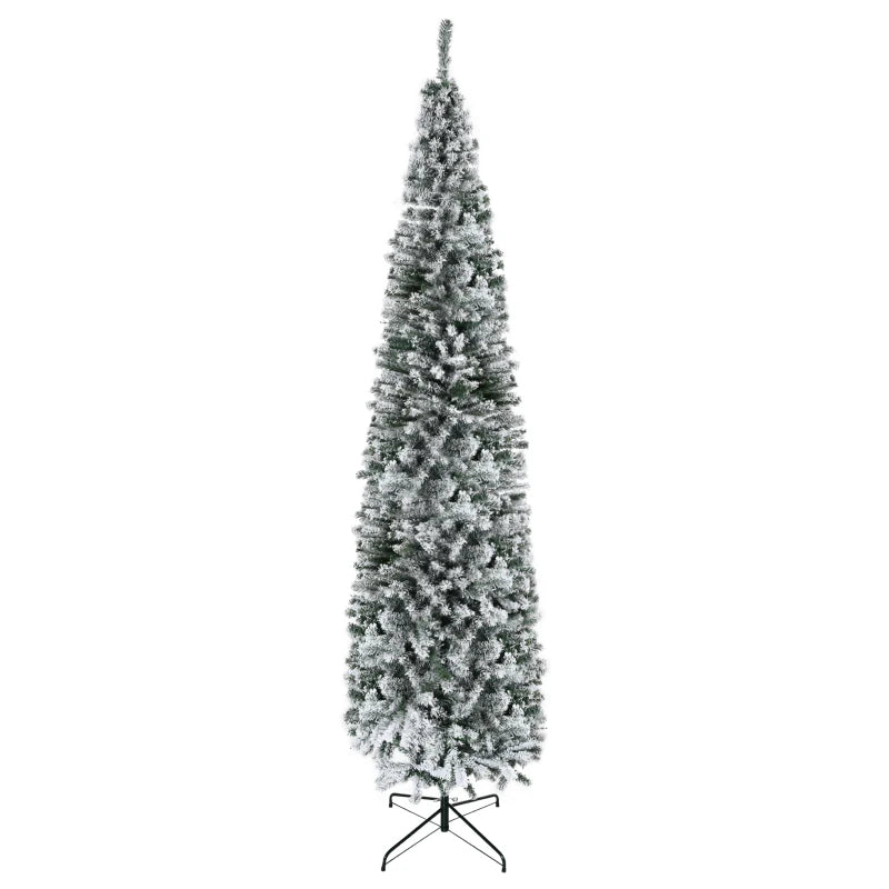 HOMCOM Flocked Pencil Christmas Tree with Realistic Branch Tips, Folding Metal Stand, Multicolor 