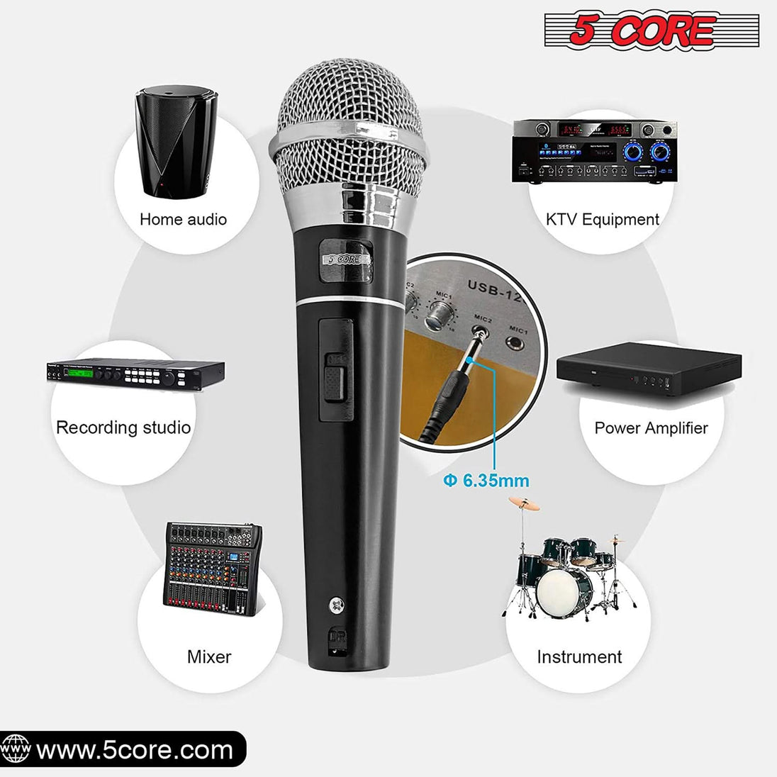 5Core Handheld XLR Dynamic Microphone – Ideal for Karaoke, Singing, and Studio Recording